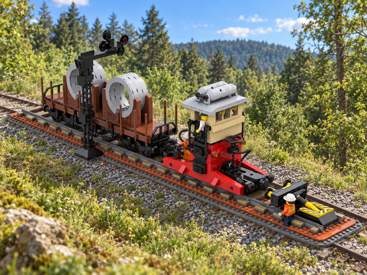 Diorama ferroviario LEGO L914 Sogliola ambientato in una foresta durante una giornata di sole